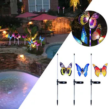 Лампа с заземлением в виде бабочки из оптоволокна на солнечной батарее с семицветным градиентом, наружные садовые светильники для абажуров на крыльце.