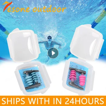 1 Пара беруш для плавания, мягкие силиконовые удобные водонепроницаемые наушники с шумоподавлением, Многоразовые наушники для защиты слуха, чехол для хранения