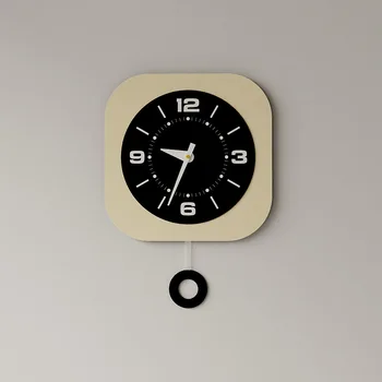 Винтажные кремовые настенные часы в минималистичном стиле для гостиной, Элегантный дизайн, Бесшумная неперфорированная декоративная акриловая стрелка / Настенные часы