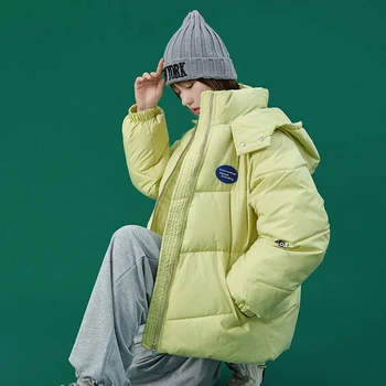 Женская зимняя хлопчатобумажная куртка 2023 года, свободное пальто с хлопковой подкладкой, утепленная верхняя одежда, Женские модные парки Оверсайз Зеленого цвета с капюшоном.