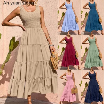 Женское платье-комбинация Ah yuan Весна 2023, плиссированное и сшитое платье трапециевидной формы с большим подолом