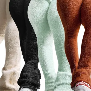 Бархатные трикотажные Однотонные брюки-клеш Slim Fit, женские брюки Осень-зима 2023, эластичные повседневные брюки Y2k с высокой талией, уличная одежда