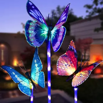 3 Упаковки Солнечного садового фонаря Butterfly на открытом воздухе, светильник на солнечной батарее, Многоцветный светодиодный садовый светильник для внутреннего дворика, дорожки на лужайке на заднем дворе