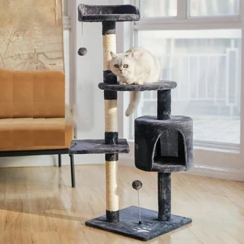 Кондоминиум в виде кошачьего домика на дереве, мягкая жердочка для когтеточки для котенка, 4-Слойная платформа-башня для прыжков крупных кошек, Уютная мебель для корзин 0
