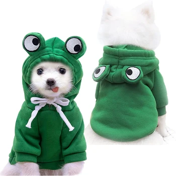 Толстовка с капюшоном для собаки в форме лягушки, свитер, пальто, милая теплая зимняя куртка, одежда для кошек в холодную погоду, верхняя одежда для собак, декор, одежда, аксессуары для домашних животных