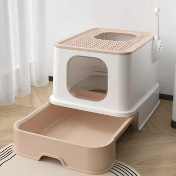 Вместительный ящик для кошачьего туалета, Тазик для домашних животных, верхний выход с лотком, ящик для кошачьего туалета, Закрытая песочница