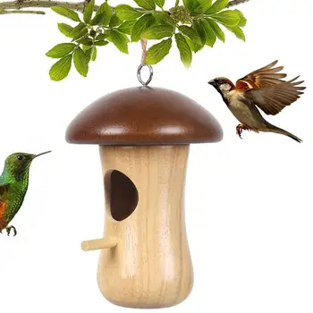 Наружные домики для колибри, Подвесное гнездо, Наружное Птичье гнездо, Деревянные домики для птиц в форме гриба, которые нелегко деформировать для Воробья