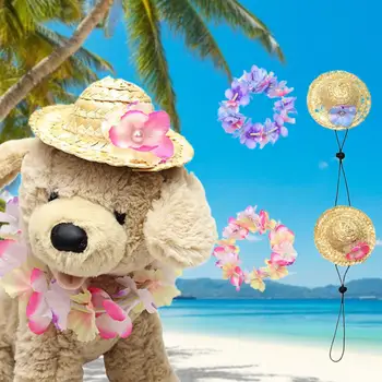 Соломенная шляпа для домашних животных, яркие цвета, Тонкое мастерство, принадлежности для вечеринок, цветочный костюм, Гавайская соломенная шляпа для домашних животных с гирляндой на лето