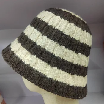 Женская шапка шерстяная панама 2023 осенне-зимняя полосатая вязаная теплая рыбацкая шапка панама кепки Повседневная кепка для бассейна MAXSITI U