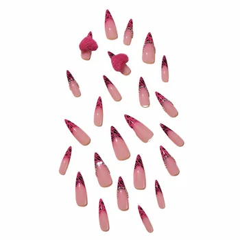 Розово-красная насадка на ногти с леопардовым принтом Легко наносится, легко снимается с ногтей для ежедневного ношения и вечеринок