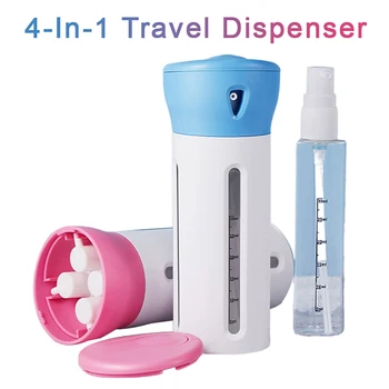 Дорожный диспенсер 4 В 1, Герметичные флаконы для туалетных принадлежностей, Бутылочка для многоразового использования, Набор пустых контейнеров для геля для душа, мыло 0