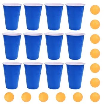 Барные Игровые чашки PP Bar Party -Pong Game Cups Забавные принадлежности для пивных игр (16 унций, 12 шт. темно-синих чашек, 12 шт. желтых -Pong) 0