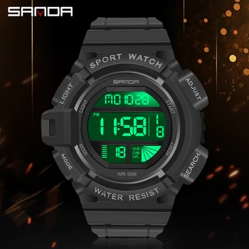 Мужские модные часы SANDA светодиодные цифровые электронные часы Спортивные часы на открытом воздухе Роскошные светящиеся 50-метровые водонепроницаемые Relógio masculino