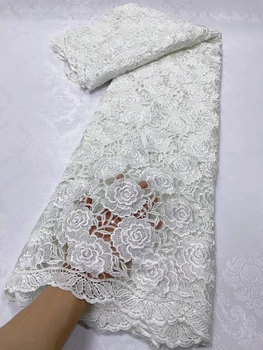 Африканская кружевная ткань, шнур 2022 года, водорастворимый швейный материал, 5 ярдов, Белое свадебное платье для женщин, высококачественный Нигерийский гипюр 0