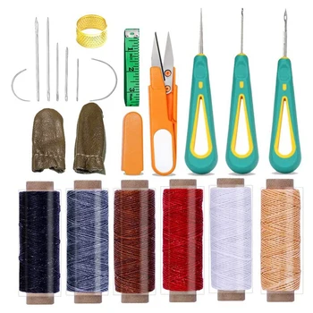 Набор для шитья из 21 предмета, Инструменты для шитья из кожи с кожаными иглами, Для шитья из кожи, Набор инструментов для шитья из кожи
