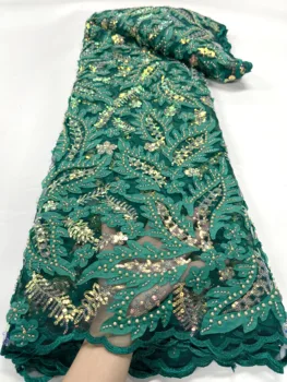 Ярко-зеленая Африканская 3D кружевная ткань 5 Ярдов 2023, высококачественная кружевная ткань с бисером, французская нигерийская кружевная ткань с блестками