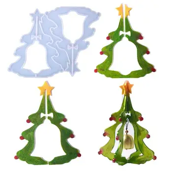 Рождественский колокольчик в форме елки, силиконовая форма ручной работы, форма из эпоксидной смолы, поделки, украшения, Рождественская елка, Подвеска для автомобиля, украшение для дома