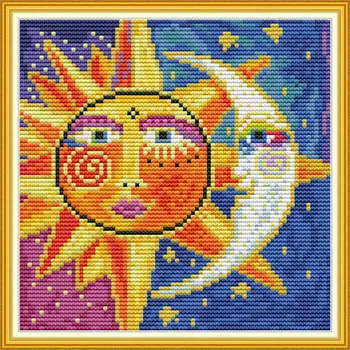Набор для вышивания крестиком Joy Sunday с предварительной печатью Easy Pattern Aida, набор для вышивания из тисненой ткани-Солнце и Луна