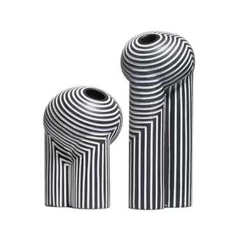 Высококачественная креативная художественная ваза, аксессуары для украшения дома, вазы из смолы, ваза для поделок из смолы в черно-белую полоску
