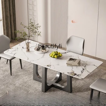 Обеденные столы и стулья из каменной плиты, набор легких роскошных обеденных столов в современном минималистичном стиле, Прямоугольный обеденный стол для дома в скандинавском стиле
