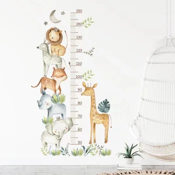 Животные джунглей, измерение роста, диаграмма роста, наклейки на стены для детей, мальчиков, девочек, Обои с изображением жирафа и слона, украшение детской комнаты