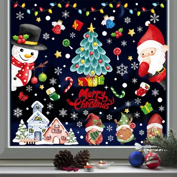 Рождественские наклейки на окна Веселые Рождественские украшения для дома Рождественские наклейки на стены Наклейки на стены детской комнаты Новогодние наклейки