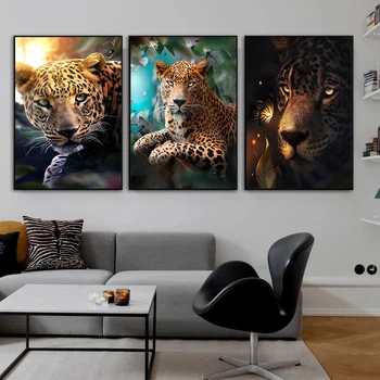 Современные животные дикой природы Лев Тигр Леопард, картины на холсте, плакаты и принты, настенные рисунки для украшения дома в гостиной