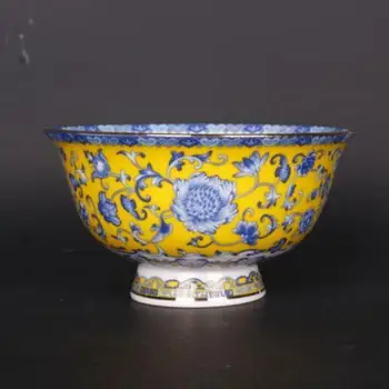 Китайский Фарфор Famille Rose Qing Qianlong Позолоченная Чаша с Рисунком Голубого Лотоса 5 Дюймов