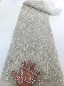 Кружево с хрустальными бусинами, Африканская сетка с блестками, швейный материал для свадебного платья, Высококачественная Новая Блестящая Нигерийская тюлевая серия