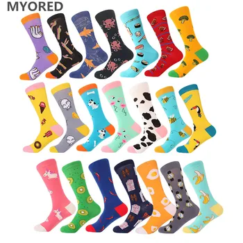 MYORED, 1 пара мужских носков, хлопковые забавные носки для экипажа, женские носки с мультяшным животным, фруктовой собакой, новинка, подарочные носки на весну-осень-зиму
