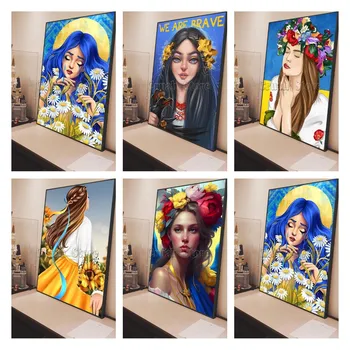 Мозаика с рисунком девушки с украинским флагом, 5d, сделай сам, алмазная живопись, художественный плакат, набор для вышивки крестом, вышивка подсолнуха, подарок для домашнего декора 0