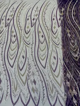 Кружевная ткань с бисером, роскошные свадебные тяжелые хрустальные бусины для свадебного платья, высококачественная французская тюлевая сетка с блестками, синий сетчатый материал