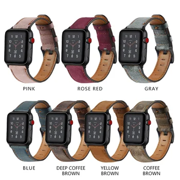 Кожаный ремешок для часов Apple watch band 40 мм 49 мм ретро браслет correa из коровьей кожи iwatch series 7 SE Ultra 8