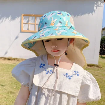 2023 Новая детская шляпа в корейском стиле с милым кроликом, солнцезащитная шляпа, летняя шаль для девочки, солнцезащитная шляпа от солнца