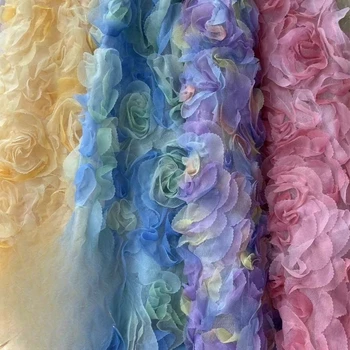 ширина 130 см, новая хлопковая кружевная ткань с 3D-вышивкой в виде розы, аксессуары для домашнего шитья свадебного платья своими руками RS4756