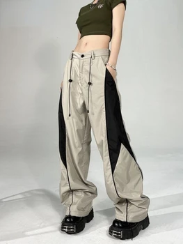Шикарные модные женские повседневные брюки-карго с высокой талией Hikigawa, шикарные модные широкие брюки на завязках в стиле харадзюку, свободные панталоны