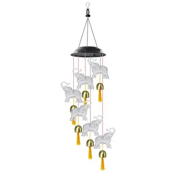 Лампа Elephant Windbell на солнечной энергии, красочное освещение с 6 струнами колокольчика, Ветряной перезвон, Эолийский колокольчик, светодиодная подсветка балкона