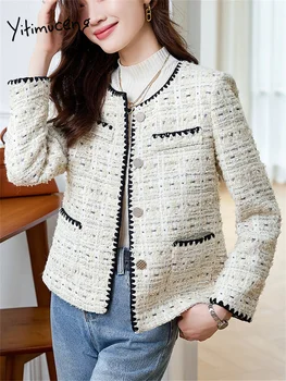 Yitimuceng Элегантный белый блейзер для женщин Осень-зима 2023, Новые Корейские модные шикарные пальто с длинным рукавом, женская тонкая повседневная куртка