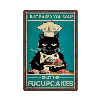 Черный Кот, Металлические Жестяные таблички, винтажная тарелка, плакат для выпечки Кексов, настенный декор для дома, гостиной, кухни