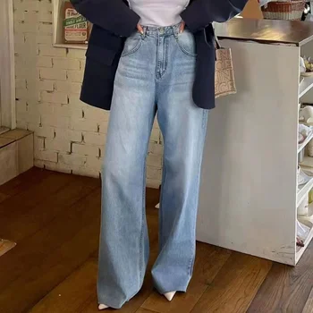 Женские джинсы Повседневная джинсовая одежда с прямыми штанинами Harajuku Boyfriend, длинные мешковатые джинсы с высокой талией, осенние брюки