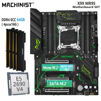 Комплект материнской платы MACHINIST MR9S V6 X99 Intel Xeon LGA2011-3 kit E5 2690 v4 CPU 4X16 = 64 ГБ оперативной памяти DDR4 ECC SSD NVME M.2 ATX