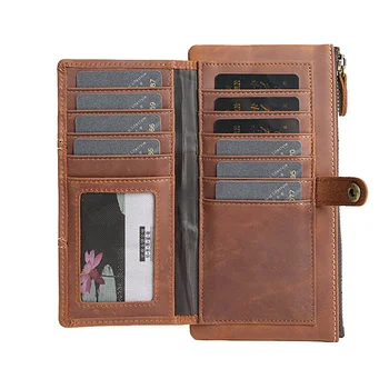 Мужской винтажный кошелек из воловьей кожи, мужской длинный клатч из натуральной кожи, кошельки для кредитных карт, мужская сумка для денег, телефон, монеты