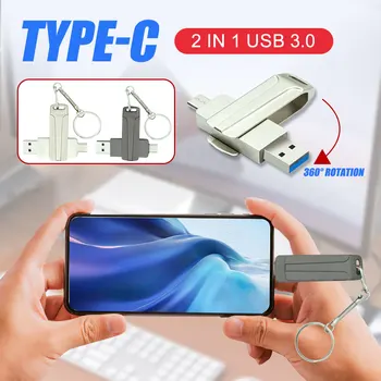 USB Флэш-накопитель OTG Pendrive 128 ГБ 64 ГБ Nicro USB Stick 3,0 32 ГБ 2-В-1 Металлический Двойной Накопитель для Ноутбука / MacBook / Планшета / Телефона