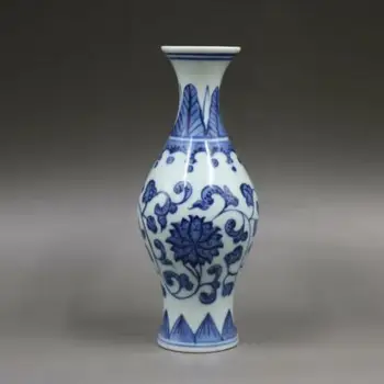 Китайская бело-голубая фарфоровая ваза с ручной росписью лотоса Qing Qianlong