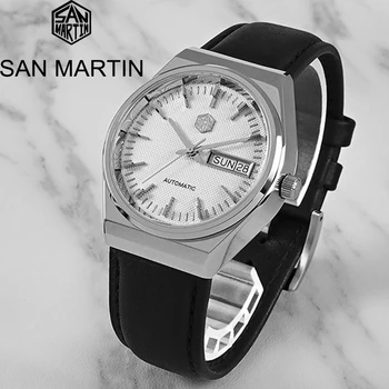 Мужские часы San Martin Top 37 мм Роскошные модные Seagull ST2100 Автоматические механические Спортивные Деловые сапфировые двойные календари