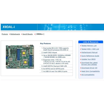 Для серверной материнской платы Supermicro Поддержка процессора Xeon E5-2400 v2 Intel® 82574L Dual Port GbE LAN LGA1356 DDR3 X9DAL-i