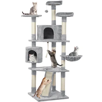 79-дюймовая многоуровневая башня из кошачьего дерева с когтеточками, светло-серая, принадлежности для кошек