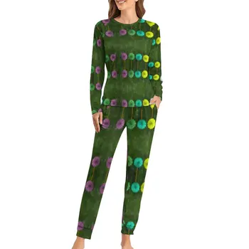 Пижама с радужным одуванчиком, Модный пижамный комплект с красочным принтом, женская Свободная пижама с длинным рукавом Большого размера