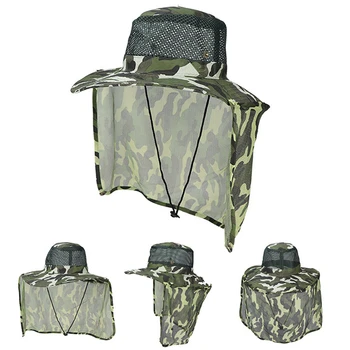 Мужские Рыболовные кепки из дышащей сетки С защитой от солнца и ультрафиолета, шляпы с широкими полями, Кепка для рыбалки на открытом воздухе, Пляжные шляпы, Камуфляжная Военная шляпа