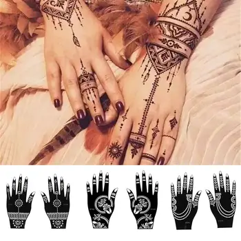 1 Пара новых трафаретов для макияжа в индийском стиле Менди, сделай САМ, трафареты для татуировки в стиле боди-арт, временная наклейка для рук, наклейка-шаблон хной